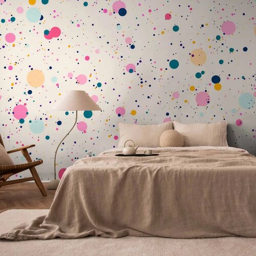  Foto tapeta - Dots Speckles and Splatters Multicolored Cheerful Pattern on a Light Pink Background 500x350 Premium Cene