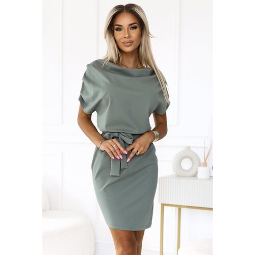 Numoco 240-4 ROXI skirt from asymmetryczną spódnicą i paskiem - color OLIWKOWY Cene