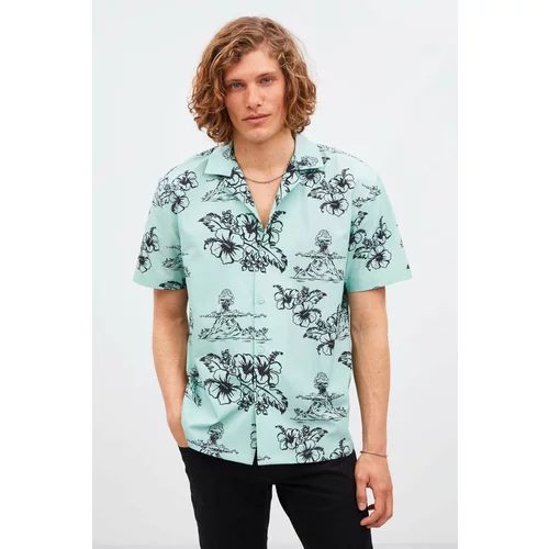 GRIMELANGE Almeira Men's 100% Cotton Poplin Fabric Patterned Summer Shirt