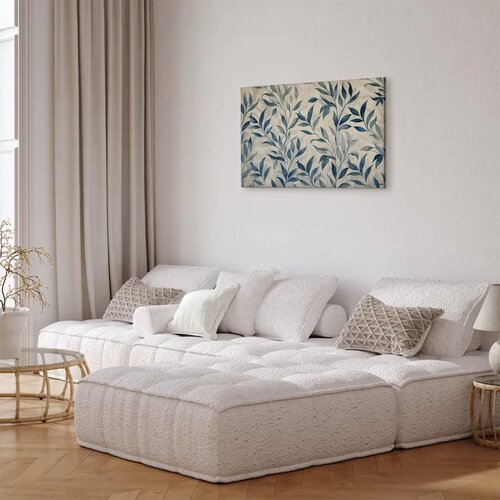  Slika - Leaves in Blue Color Delicate Botanical Motif 30x20 Akustična Slike