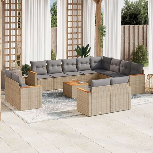 VidaXL 13-dijelni set vrtnih sofa s jastucima bež od poliratana Slike