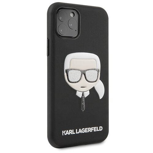 Karl Lagerfeld Originalen ovitek KLHCN58GLBK za iPhone 11 Pro črna silikonska za&amp;scaron;čita - Karl s Head Glitter Glasses Slike