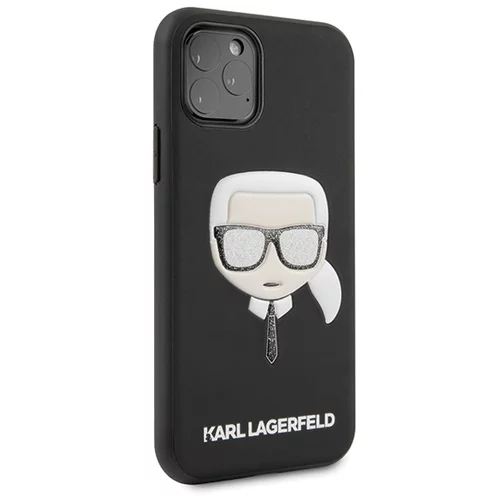 Karl Lagerfeld Originalen ovitek KLHCN58GLBK za iPhone 11 Pro črna silikonska zaščita - Karl s Head Glitter Glasses