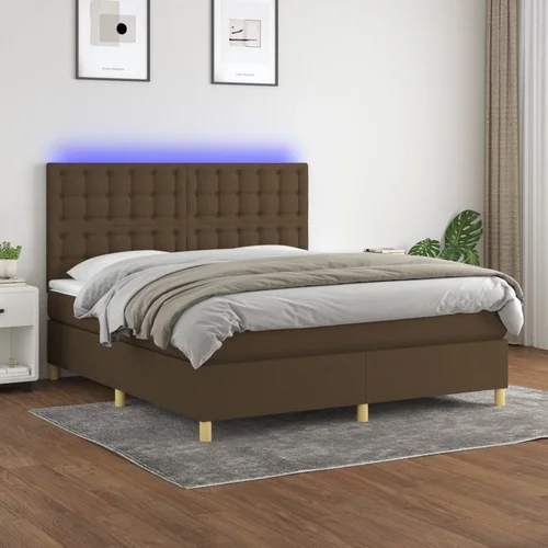  The Living Store Box spring postelja z vzmetnico LED temno rjava 160x200cm blago - Box Spring Postelja, (21455767)