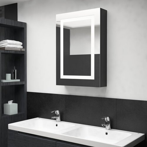 VidaXL LED kupaonski ormarić s ogledalom sjajni crni 50 x 13 x 70 cm Slike