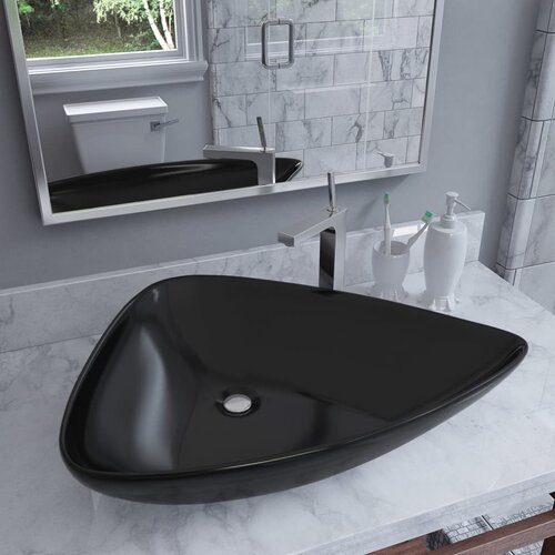 The Living Store Keramični umivalnik trikotne oblike 645x455x115 mm črn - Umivalnik, (21751136) Slike
