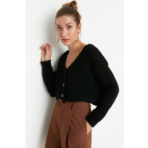 Trendyol Black Crop Knitwear Cardigan Cene