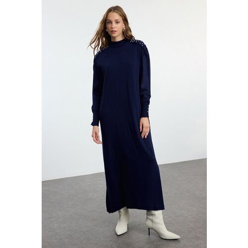 Trendyol Navy Blue Pearl/Stone Detailed Knitwear Dress Slike