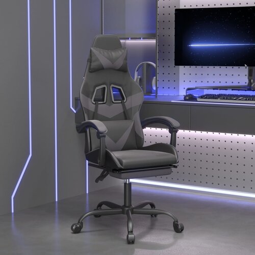  Igraća stolica od umjetne kože s osloncem za noge Crna i siva Cijene
