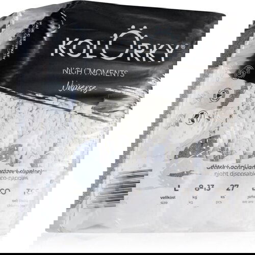 Kolorky Night Moments ekološke plenice za enkratno uporabo za popolno zaščito ponoči velikost L 8-13 kg 27 kos Cene