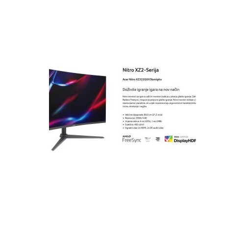 Acer 32″ Nitro XZ2 QHD 180Hz31.5″,VA,400cd,1ms,HDMIx2,DP,SPK+Audio out,Tilt,Swiwel,HA,VESA,Crna Cijene