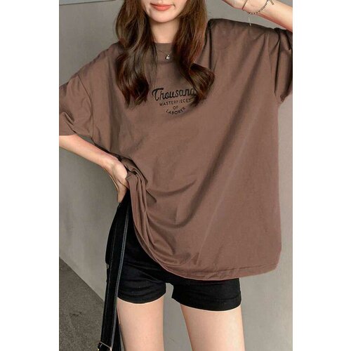 Madmext women's brown printed t-shirt Cene