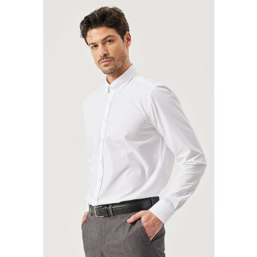 ALTINYILDIZ CLASSICS Men's White Slim Fit Slim Fit Buttoned Collar Patterned Shirt Slike