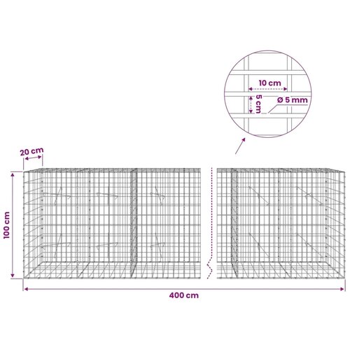  Gabion s žicom debljine 5 mm i mrežom 5x10 cm 400x20x100 cm - 20 cm 100 cm 400 cm Slike