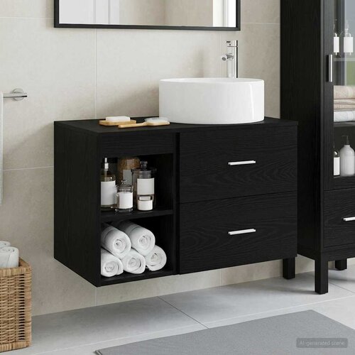  Set namještaja za kupaonicu 2 kom. Crni hrast Konstruirano drvo Crna 49,5 x 44,5 x 80 cm Cene