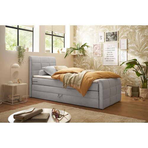 MID.YOU POSTELJA BOXSPRING 100 cm x 200 cm , tekstil, leseni material svetlo siva Cene