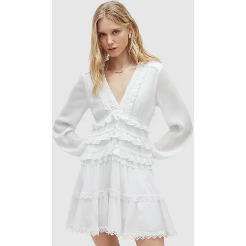 AllSaints Obleka ZORA DRESS bela barva, WD462Y