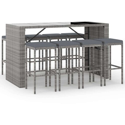  9-dijelni vrtni barski set s jastucima sivi od poliratana Cijene