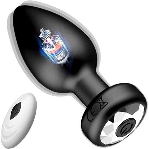 SuperLove Shiny Vibrating Butt Plug with Remote Control Black Cene