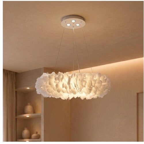 Brilagi LED luster na sajli FEATHER 3xE27/40W/230V + 3xLED/3W prečnik 50 cm bela Slike