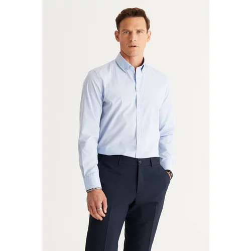 ALTINYILDIZ CLASSICS Men's Light Blue Slim Fit Slim Fit Shirt with Buttons and Collar Pattern