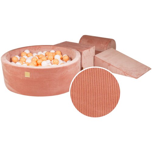 MeowBaby Penasti igralni set z jamico za žogo 90x30cm/200 žogic 7cm, Igralni set za otroka, 3 elementi, Velvet žamet, Roza, Žoge: bela, oranžna, (20801200) Cene