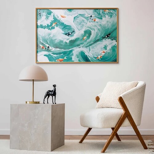  Plakat - Fish and Waves 60x40 Zlatni okvir Cijene