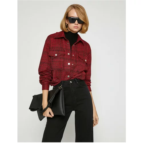 Koton Women's Checkered Shirt and Jacket with Pockets and Snap Fastener