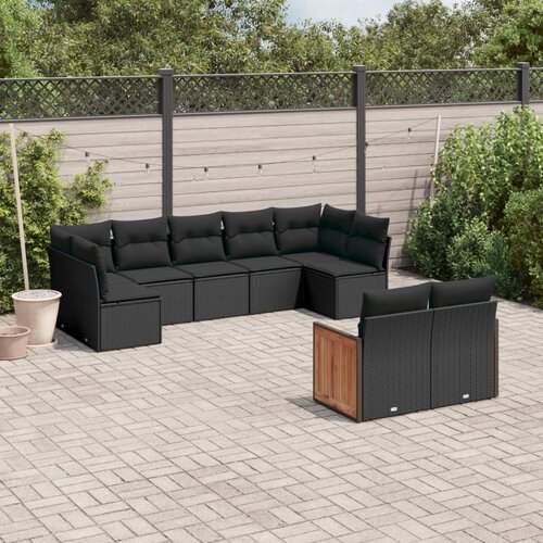 vidaXL 9-dijelni set vrtnih sofa s jastucima crni od poliratana Cijene