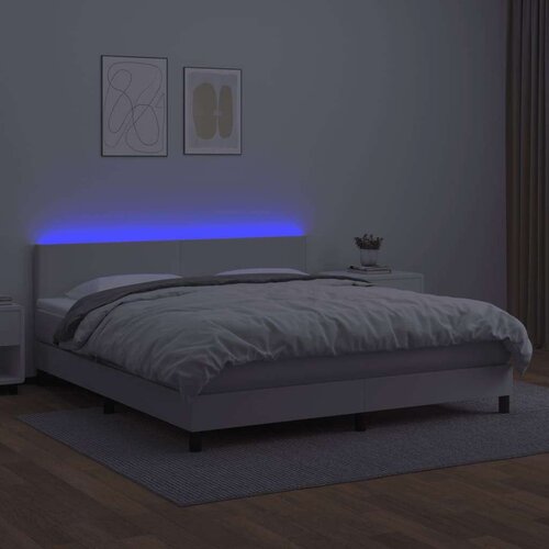  Box spring s madracem LED bijeli 180x200 cm umjetna koža Slike