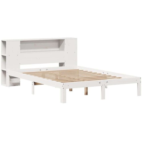 VidaXL Krevet s regalom z knjige bez madraca bijeli 150x200cm borovina Slike