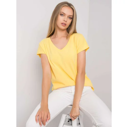 Fashion Hunters Yellow cotton T-shirt with V-neck