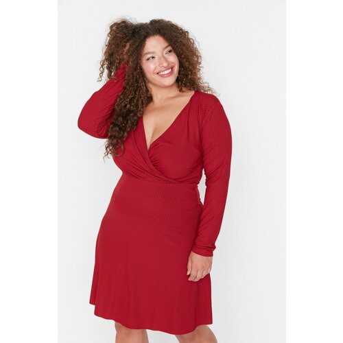 Trendyol Curve Red Double Breasted Collar Knitted Dress Slike