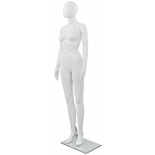 vidaXL Celotna ženska izložbena lutka s stekleno osnovo bela 175 cm