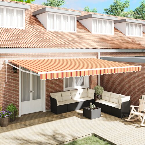 VidaXL Ručna izvlačna tenda Narančasta i bijela 500x300 cm Slike