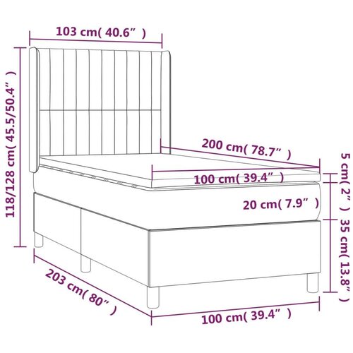  Krevet box spring s madracem LED krem 100x200 cm od tkanine Slike
