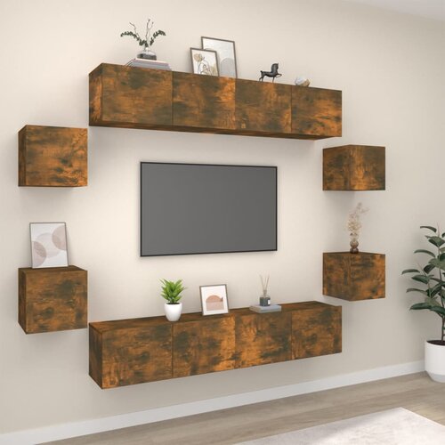 The Living Store Komplet TV omaric 8-delni dimljen hrast konstruiran les - Komplet TV Omaric, (21374618) Slike