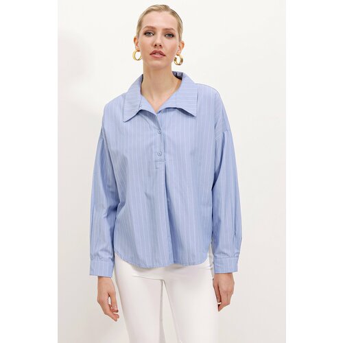 Bigdart 20215 Wide-Fit Striped Oversize Shirt - Blue Slike