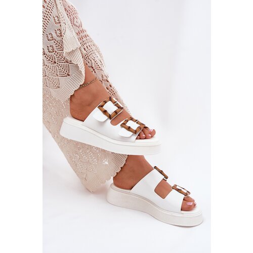 Boto Eco Leather Women's Platform Sandals With Buckles White Xanivia Cene