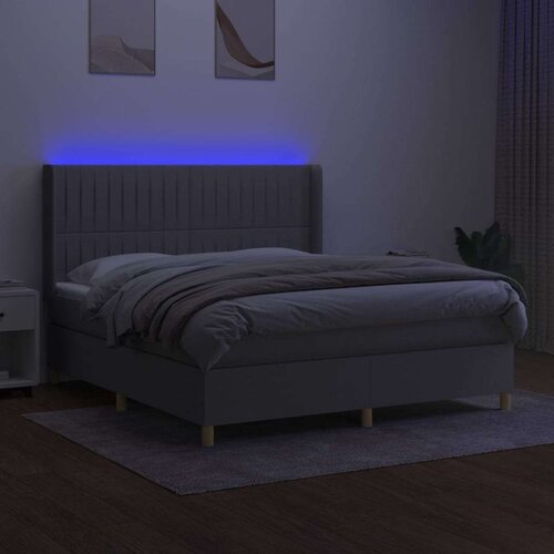  Krevet box spring s madracem LED svjetlosivi 160x200 cm tkanina Slike