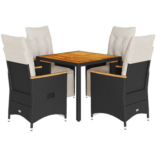  5-dijelni vrtni bistro set od poliratana s jastucima crni Crna 90 x 90 x 75 cm Slike