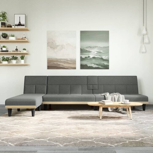 vidaXL Raztegljiv kavč L oblike temno siv 255x140x70 cm tkanina Cene