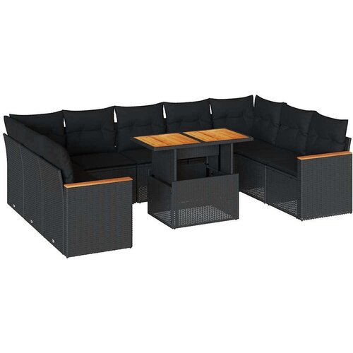 VidaXL 10-dijelni set vrtnih sofa s jastucima crni poliratana bagrem Slike
