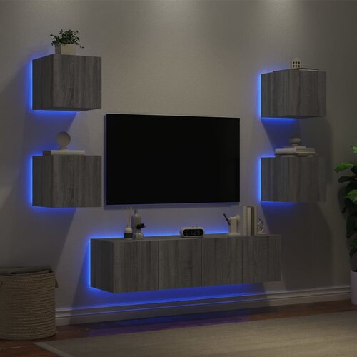  The Living Store Komplet TV omaric LED 6-delni siva sonoma inženirski les - Stenska TV Enota, (21555148) Cene