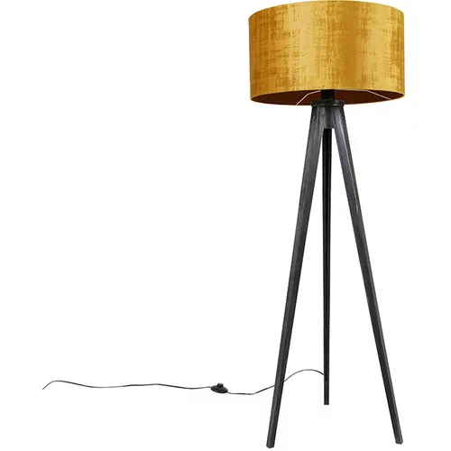 QAZQA Talna svetilka stativ črna z zlatim senčnikom 50 cm - Tripod Classic