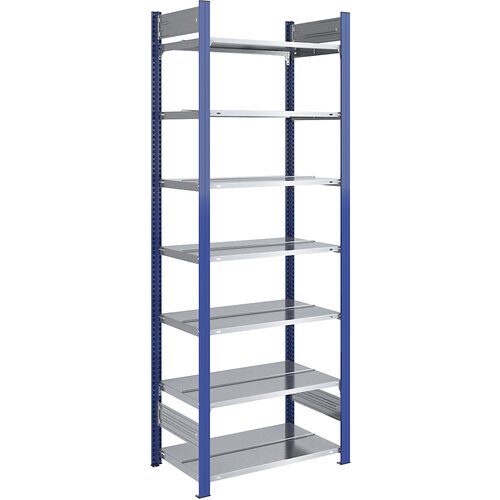 hofe Sestavljivi regal za fascikle, dvostranski, višina 2350 mm, ŠxG 750 x 600 mm, osnovni regal, modre barve / pocinkana izvedba Cene