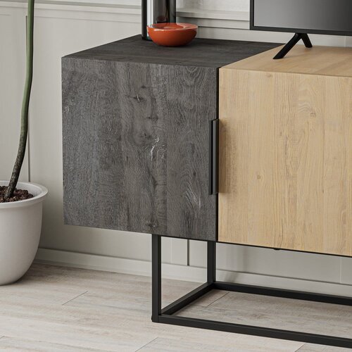 Marckeric Rjava/v naravni barvi TV omarica v hrastovem dekorju 140x55 cm Titan &amp;ndash; Slike