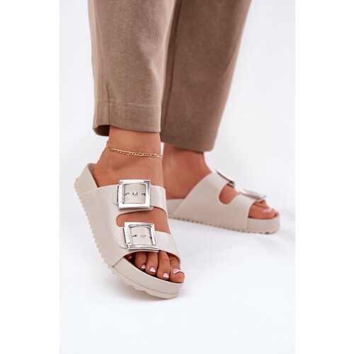 Zaxy Scented Ladies Slippers With Buckles And Glitter Beige Slike