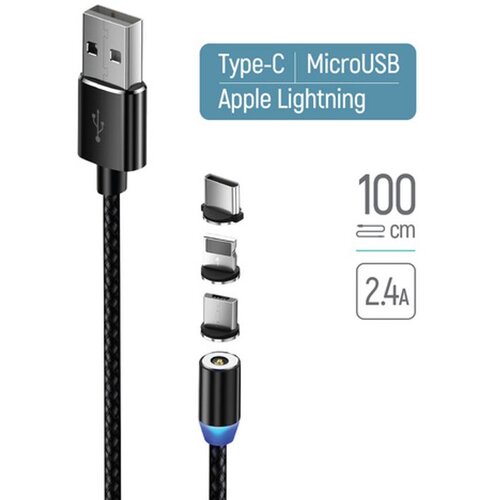 COLORWAY Kabel 3u1 (Lightning+MicroUSB+Type-C) Magnetni 2.4A 1 m crni Slike