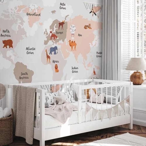  Foto tapeta - World Map in Beige Tones for Children\'s Room 490x350 Samoljepljiva Cene